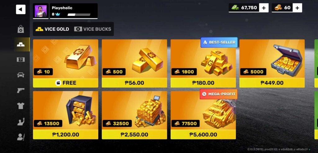 Vice Online - 3D Multiplayer - Gold Shop