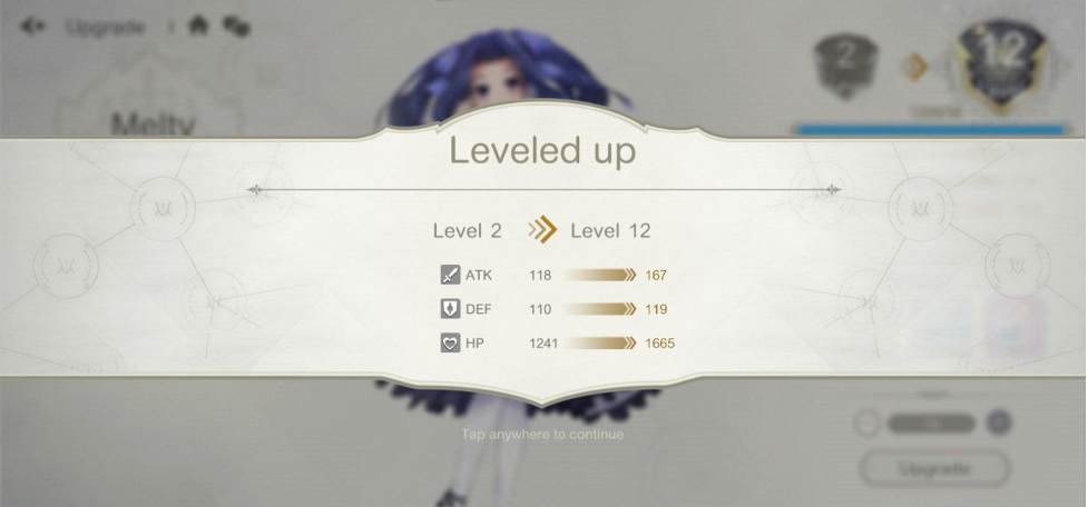 level up the character stats