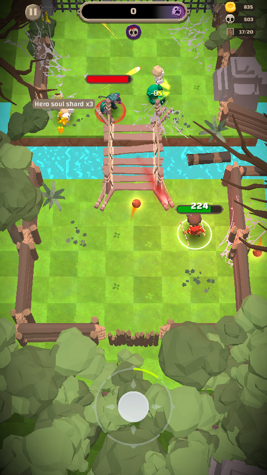 The player fighting enemies in the Forest in Dungero: Archero Roguelike RPG.