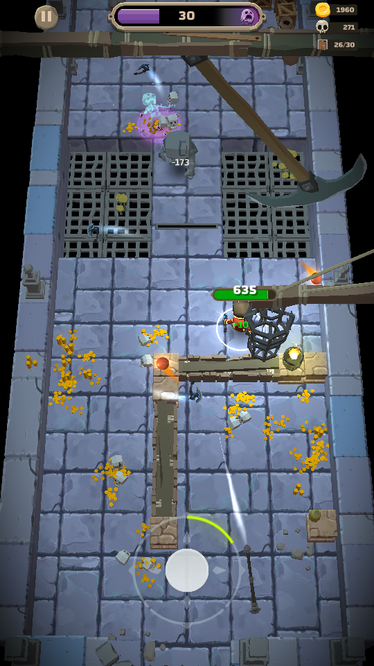 The player defeating enemies in the Stronghold in Dungero: Archero Roguelike RPG.