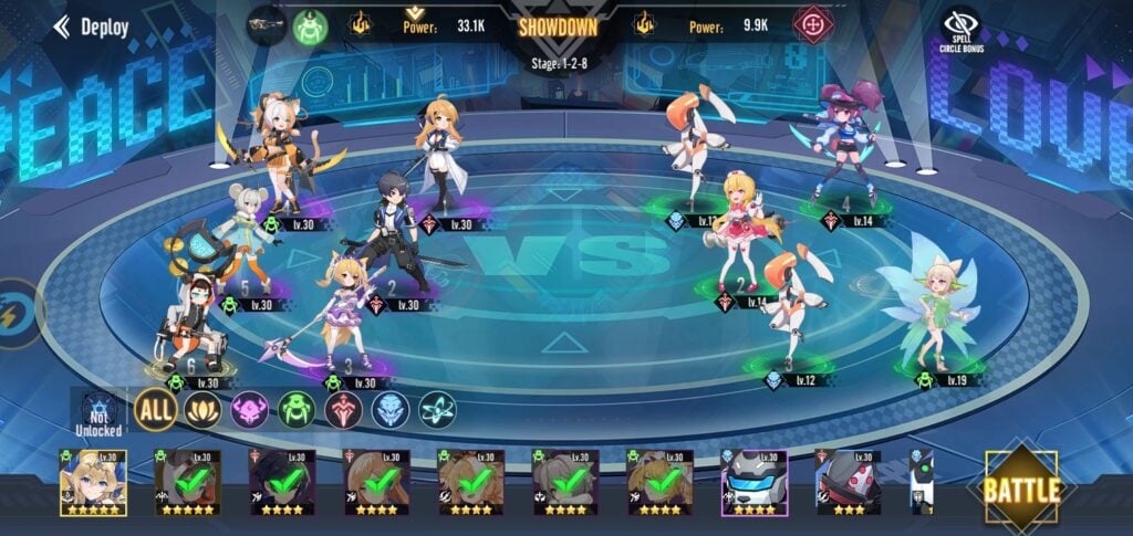 Agent selection for combat in Fate: Goddess Awakening.