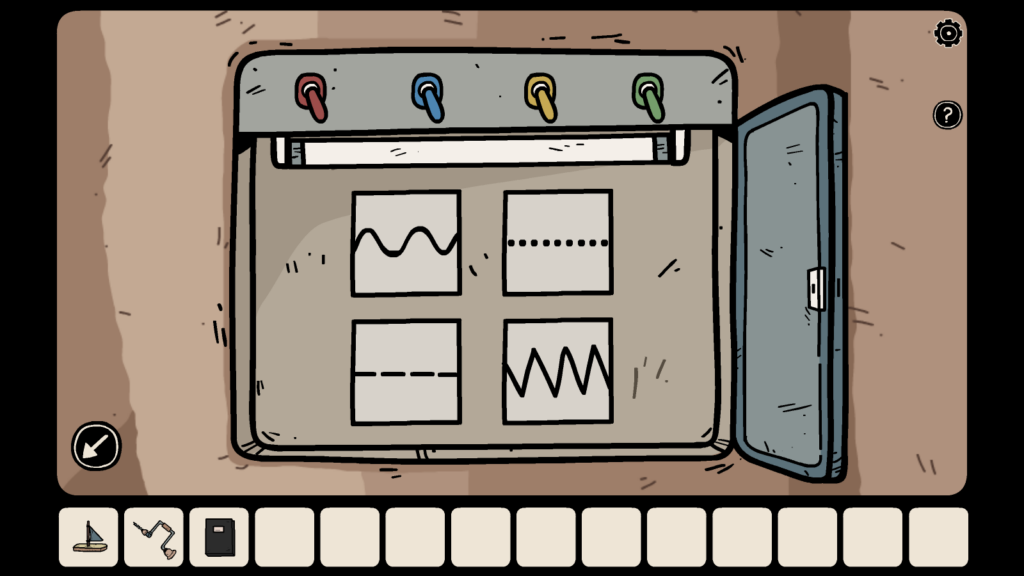 The blue panel opens. It has four plates with various lines drawn on them. 