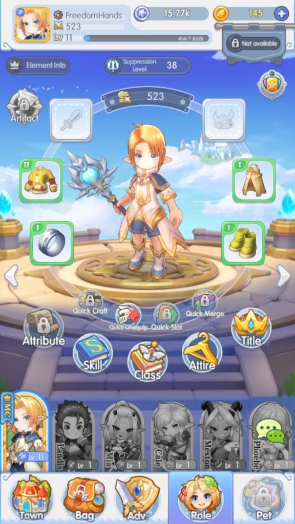 Equipment screen in Luna Rebirth.