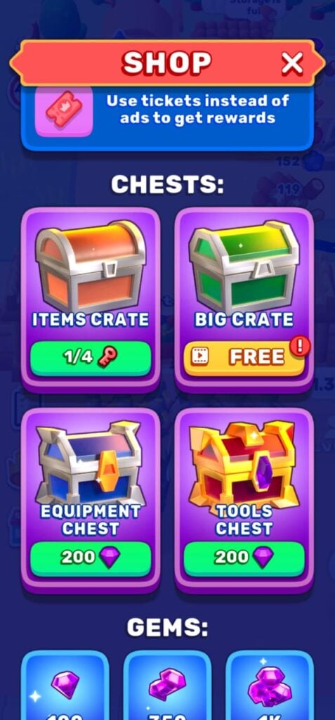 King or Fail Castle Takeover crates section in the shop